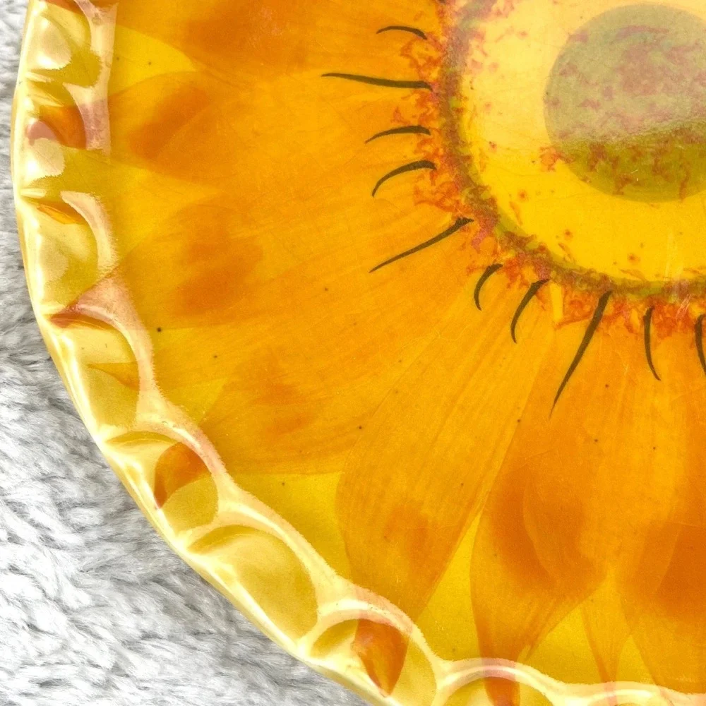Sur La Table Set of 3 Sunflower Plates Yellow‎ Made in Italy Ceramic